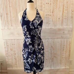 Tommy Bahama Navy & White Tropical Print halter dress